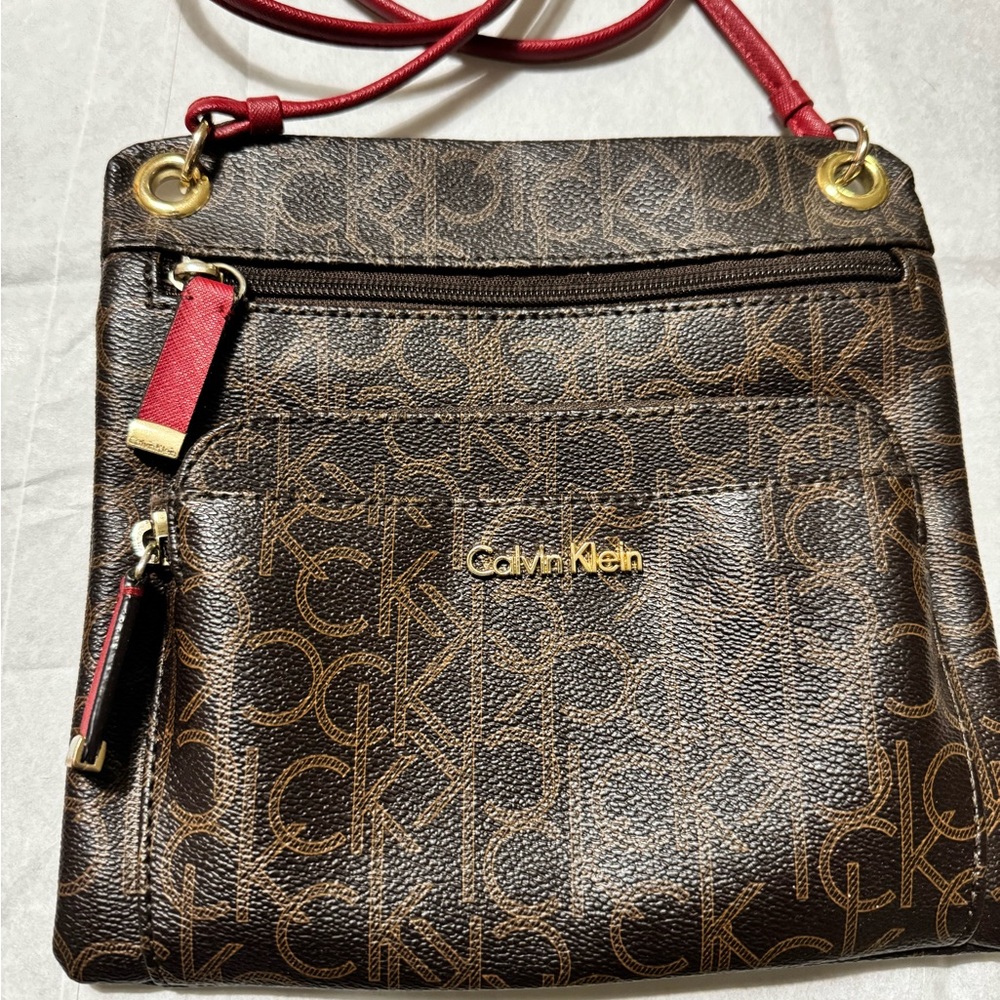 Calvin Klein Brown and Red Crossbody Bag